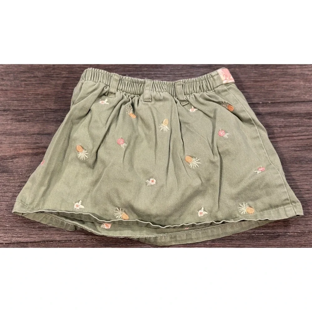 Gymboree green pineapple‎ floral embroidered skirt belt pockets sz 2T